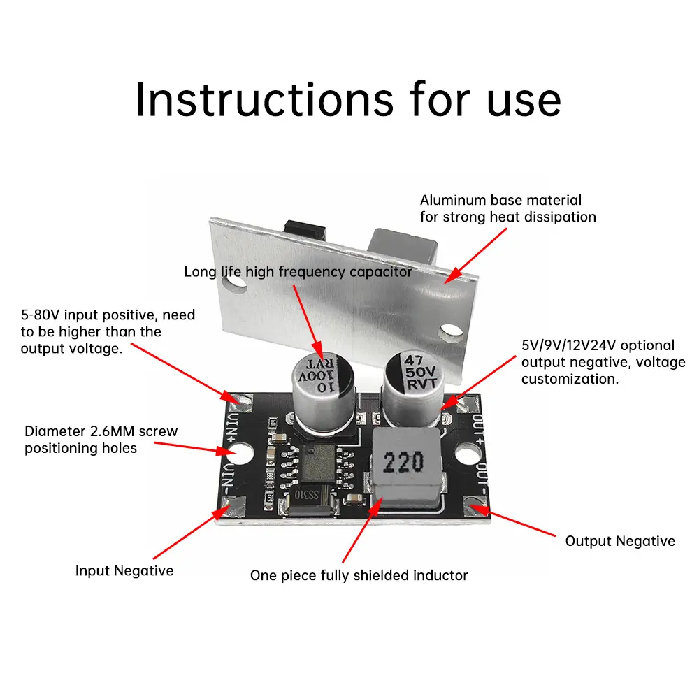 Mini DC-DC Step-down Power Module DC Converter Input 5-80V To 5V/9V/12V/24V Aluminum Heat Dissipation Substrate