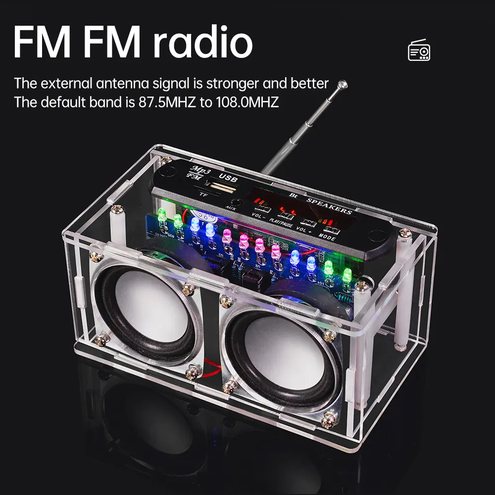 87.5-108MHZ FM Radio Stereo DIY Kit Amplifier Bluetooth Speaker with Spectrum Electronic Soldering Practice Loose Parts