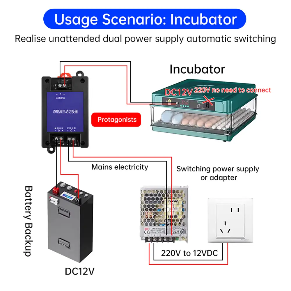 DC5V/12V/24V 8A Dual Power Automatic Switch Backup Power Switching Device Monitoring Light Emergency Power Switch
