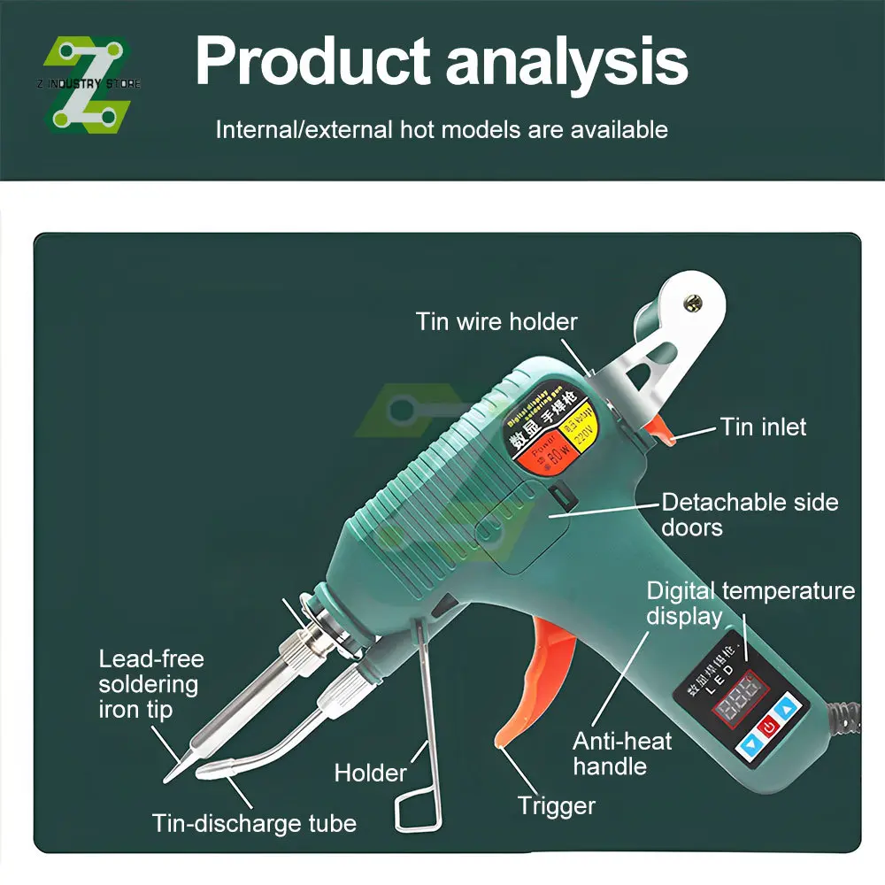 80/120W Soldering Iron Gun Electric Soldering Iron 180-520°C Adjustable Temperature Automatic Send Tin Gun Welding Repair Tool