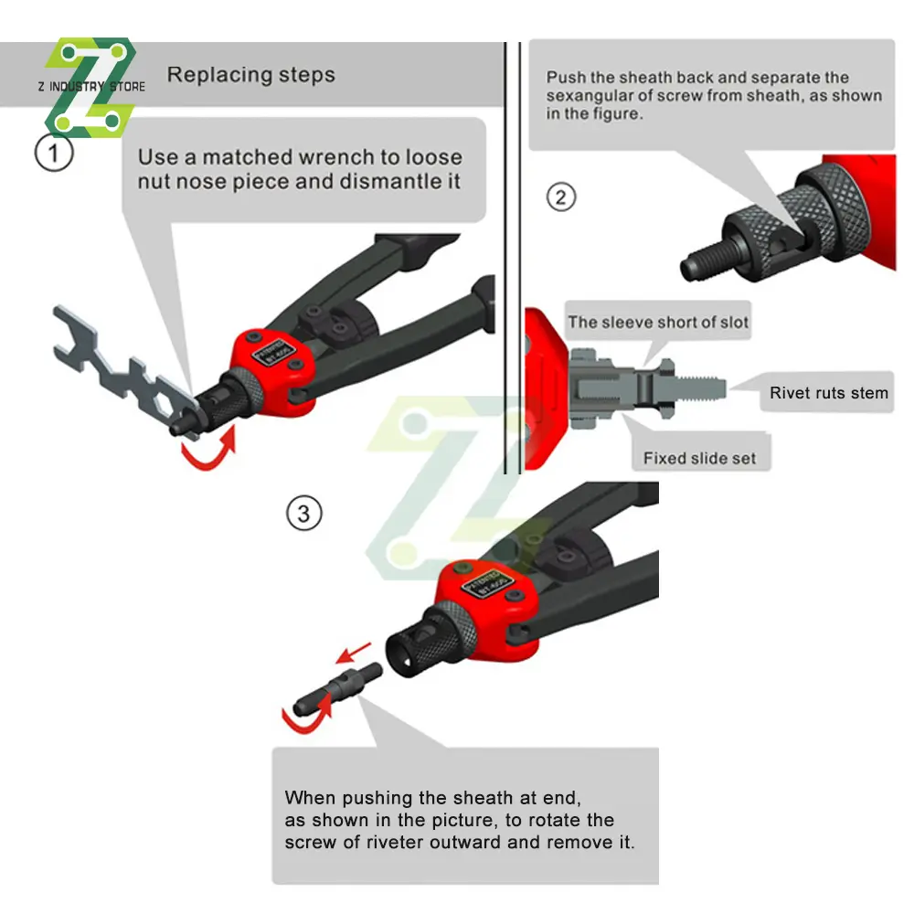 Riveter Gun Tool Hand Riveter Interchangeable Mandrel Insert Threaded Nut Rivet Drilling Rivet Tool M3-M12 Spare Part