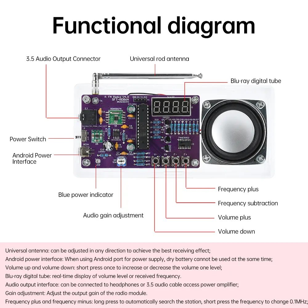 Digital Tube Display FM Radio Electronic DIY Kit Microcontroller Learning Assembly Bulk 87.5MHz~108MHZ