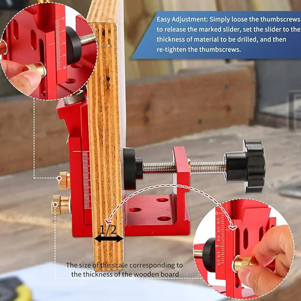 Adjustable Pocket Hole Jig Kit Locator Jig Drill Bit Carpentry Tools with Drill Guide and Step Drill Bit and Wooden Plugs  ﻿