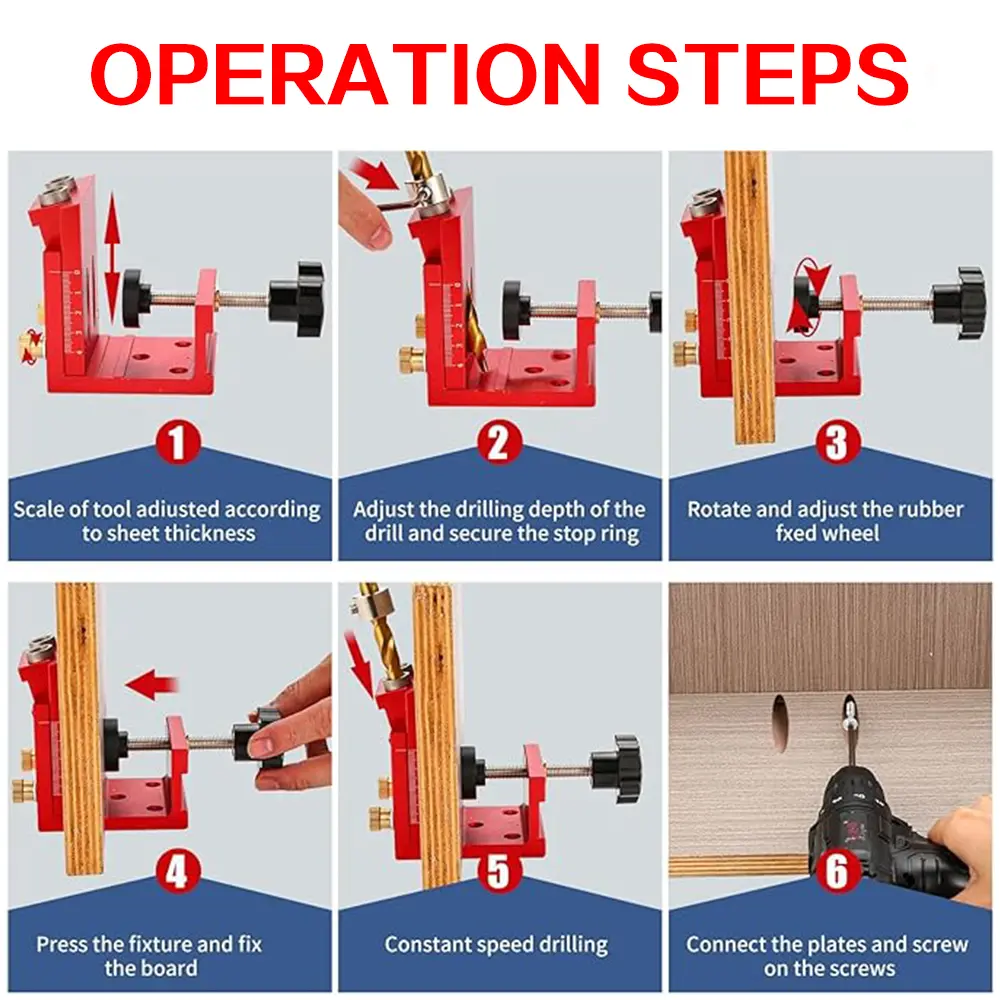 Adjustable Pocket Hole Jig Kit Locator Jig Drill Bit Carpentry Tools with Drill Guide and Step Drill Bit and Wooden Plugs  ﻿