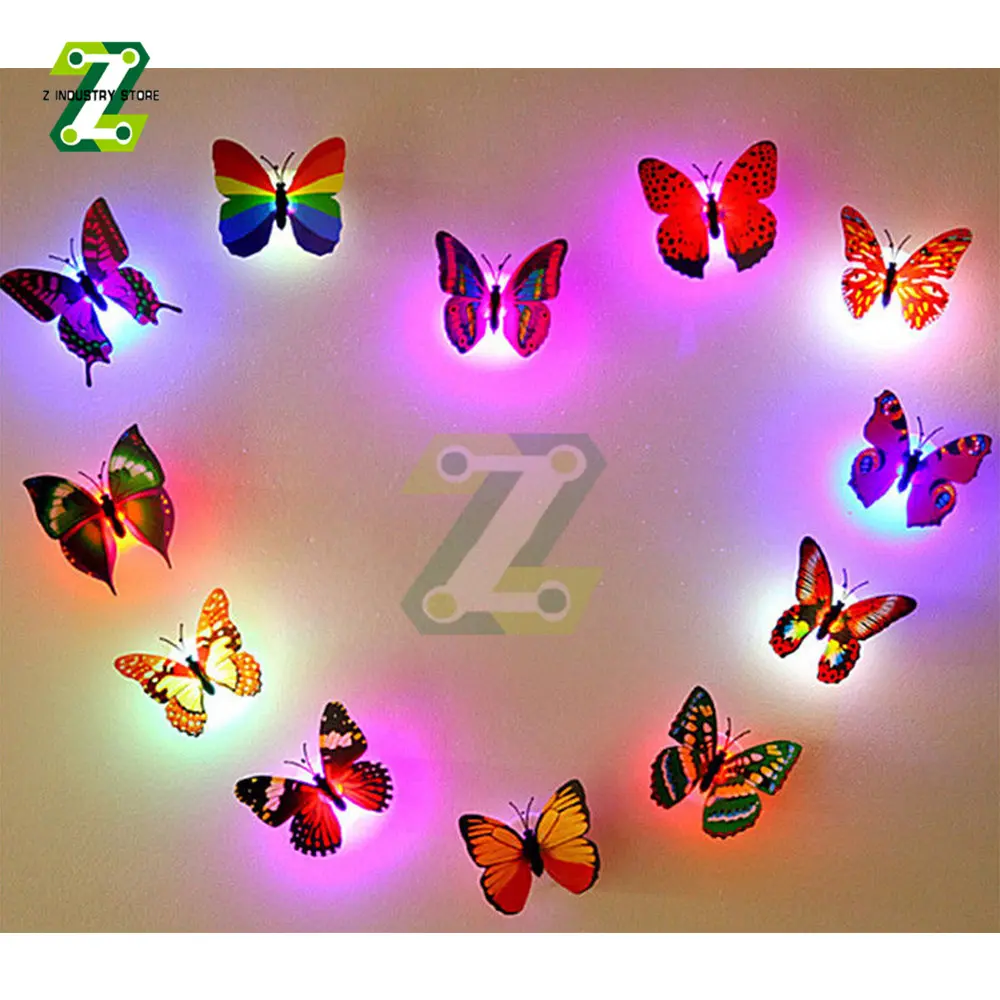 LED Wall Stickers Colorful Changing Butterfly Glowing Wall Decals Night Light Lamp Home DIY Living Room Wall Sticker