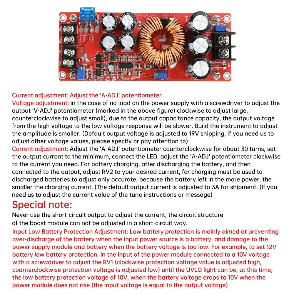 1200W 20A DC Boost Module Step-up Power Supply Module 8-60V to 12-83V Converter Over Current/Voltage Protection