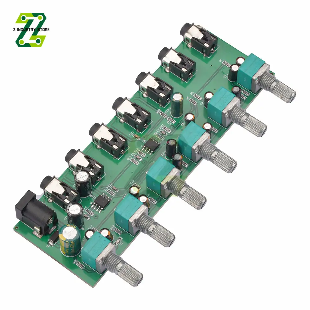 Stereo Audio Mixer 6 Way Input Sound Mixing Board 6 Input 1 Output With Volume Adjustment DC5-20V