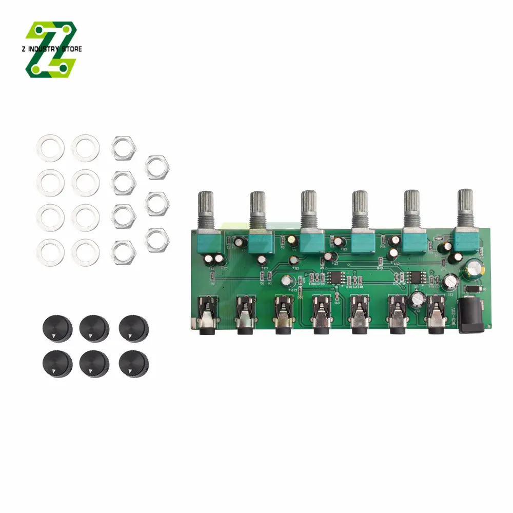 Stereo Audio Mixer 6 Way Input Sound Mixing Board 6 Input 1 Output With Volume Adjustment DC5-20V