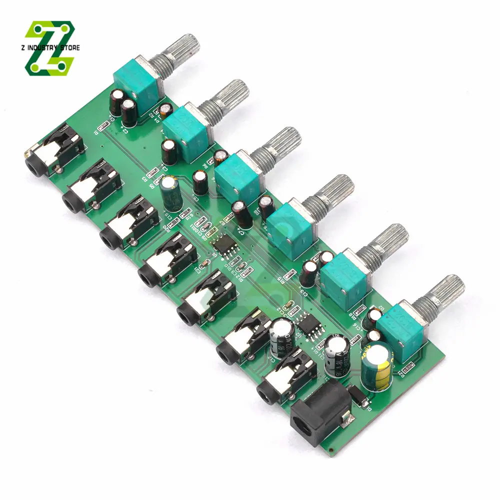 Stereo Audio Mixer 6 Way Input Sound Mixing Board 6 Input 1 Output With Volume Adjustment DC5-20V