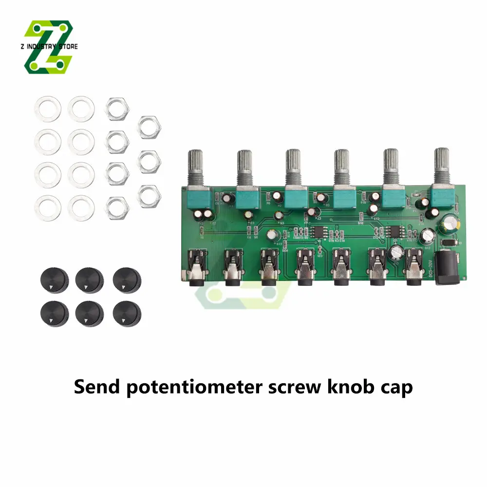 Stereo Audio Mixer 6 Way Input Sound Mixing Board 6 Input 1 Output With Volume Adjustment DC5-20V