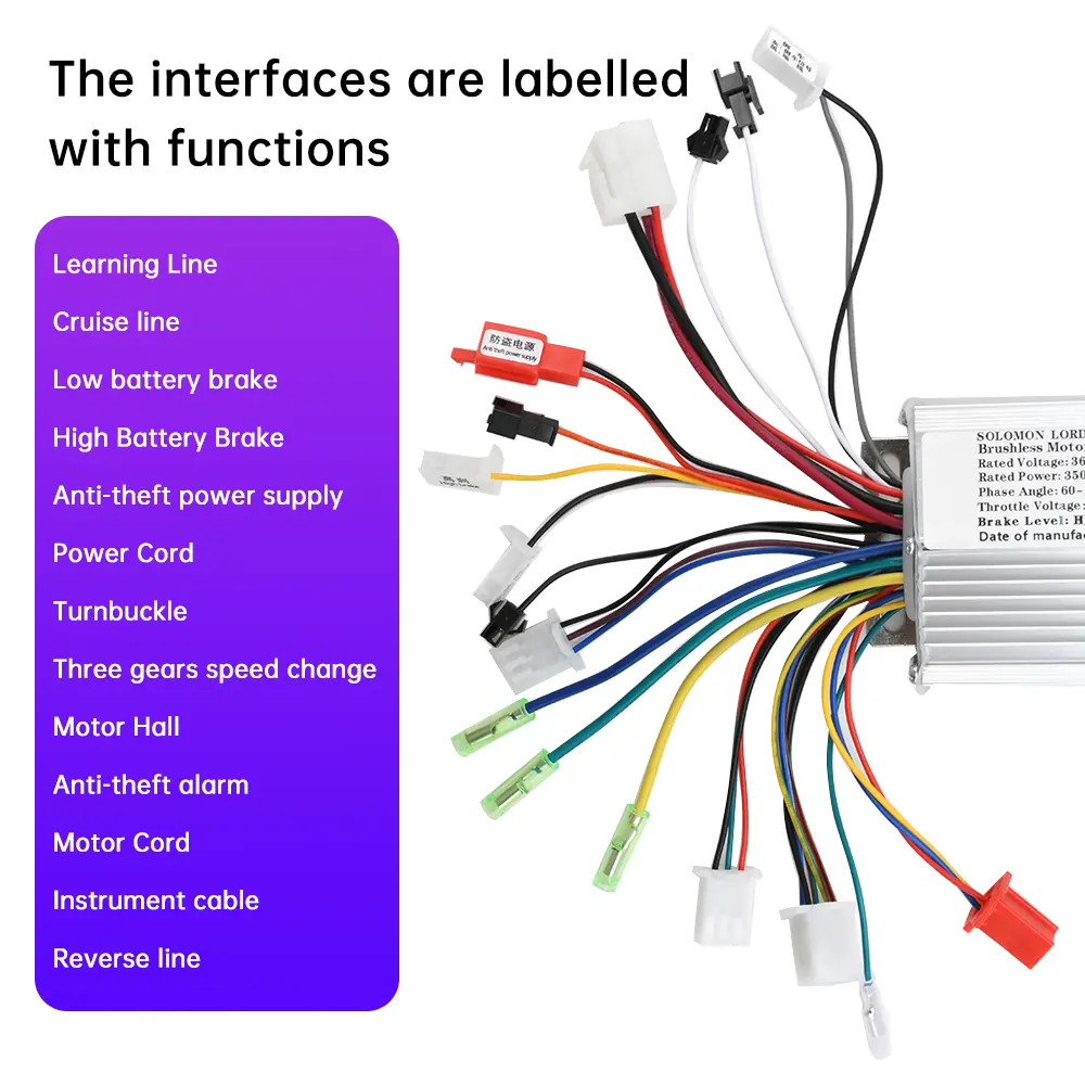 36V 48V 350W Multifunction Brushless DC Motor Controller Electric Bicycle Speed Brake Anti-theft Alarm Integrated Control Module