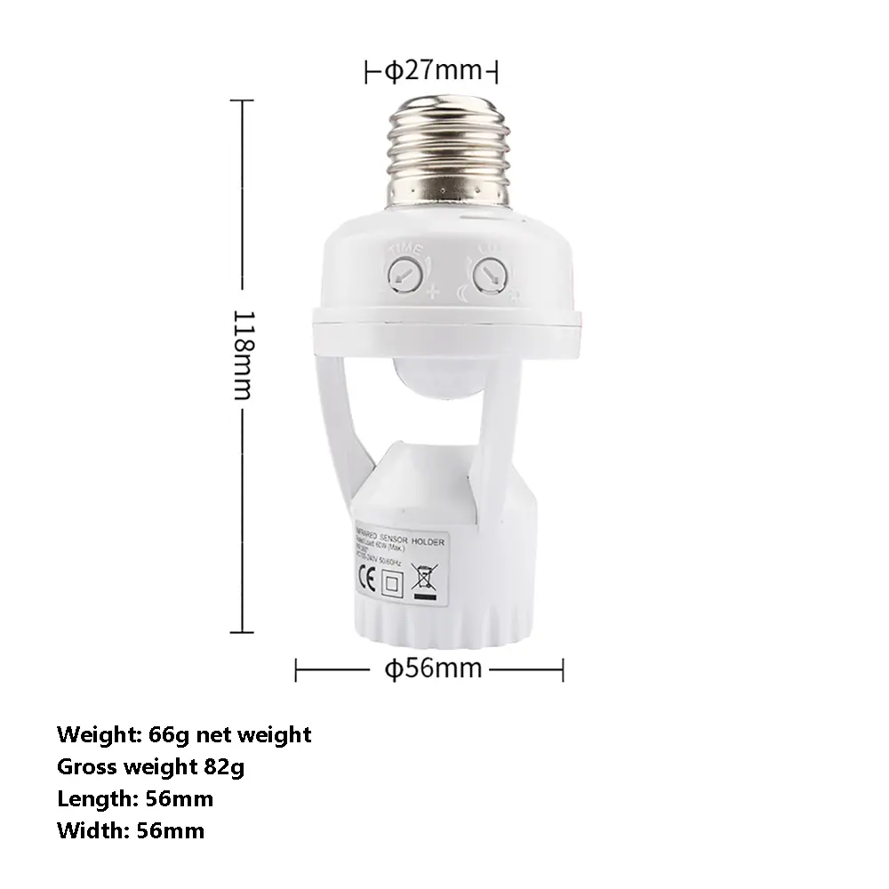 E27 Lamp Holder PIR Infrared Human Sensor Lamp Socket AC 100-240V E27 Screw Sensor Lamp Head Infrared Sensing Switch