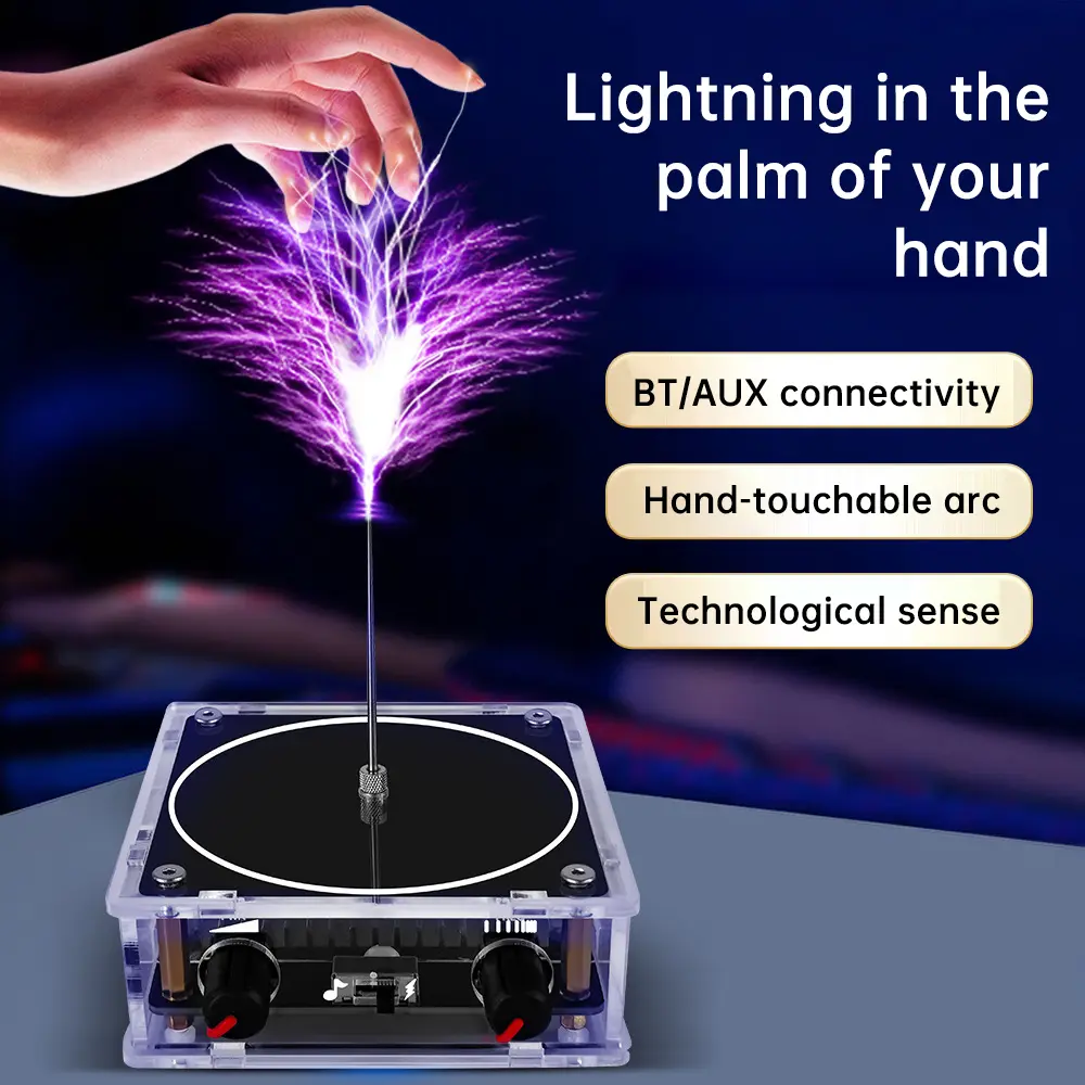 AC110~240V Tesla Coil BT Music Box Artificial Lightning 0-10cm Arc Adjustable Physics Experiment Teaching Tool EU/US Plug