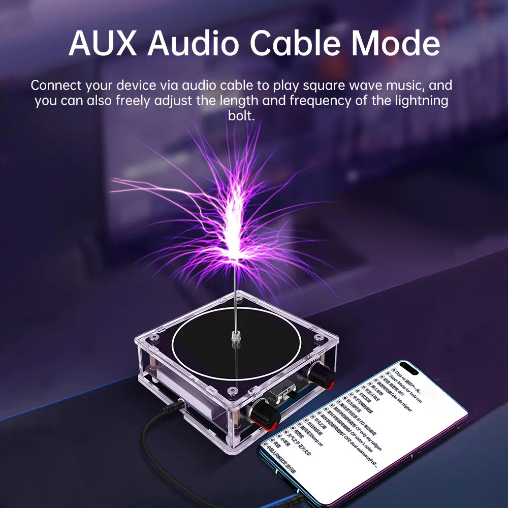AC110~240V Tesla Coil BT Music Box Artificial Lightning 0-10cm Arc Adjustable Physics Experiment Teaching Tool EU/US Plug