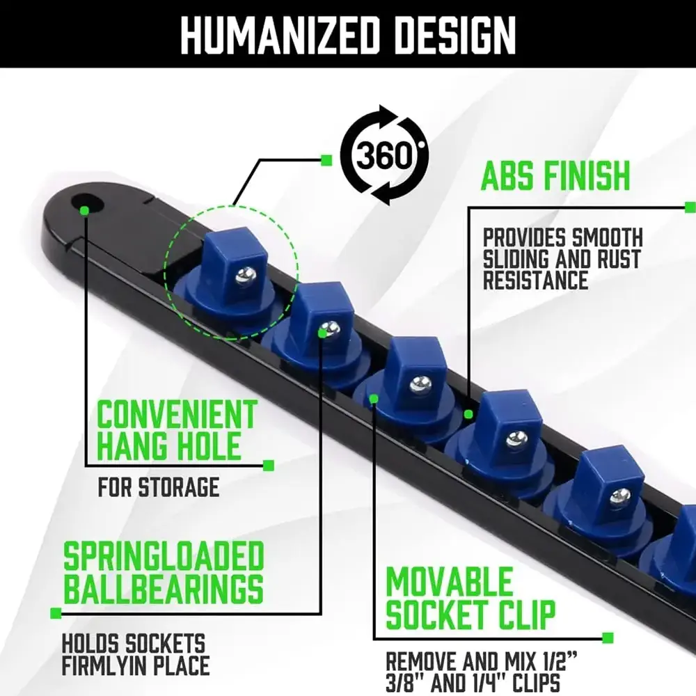 Socket Storage Rack Sleeve Organizer 1/4" 3/8" 1/2"  360 Degree Swivel Sleeve Rail Holder Hand Tool Storage Bracket