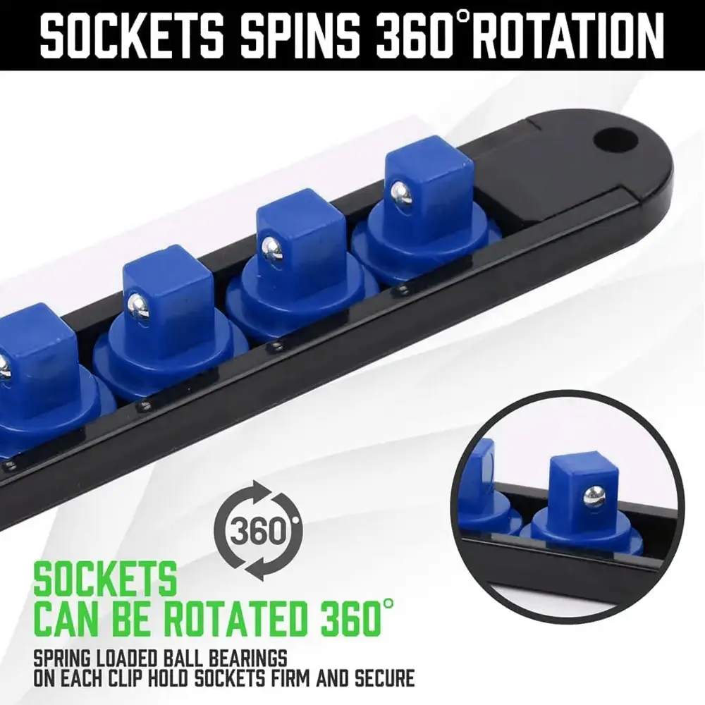 Socket Storage Rack Sleeve Organizer 1/4" 3/8" 1/2"  360 Degree Swivel Sleeve Rail Holder Hand Tool Storage Bracket