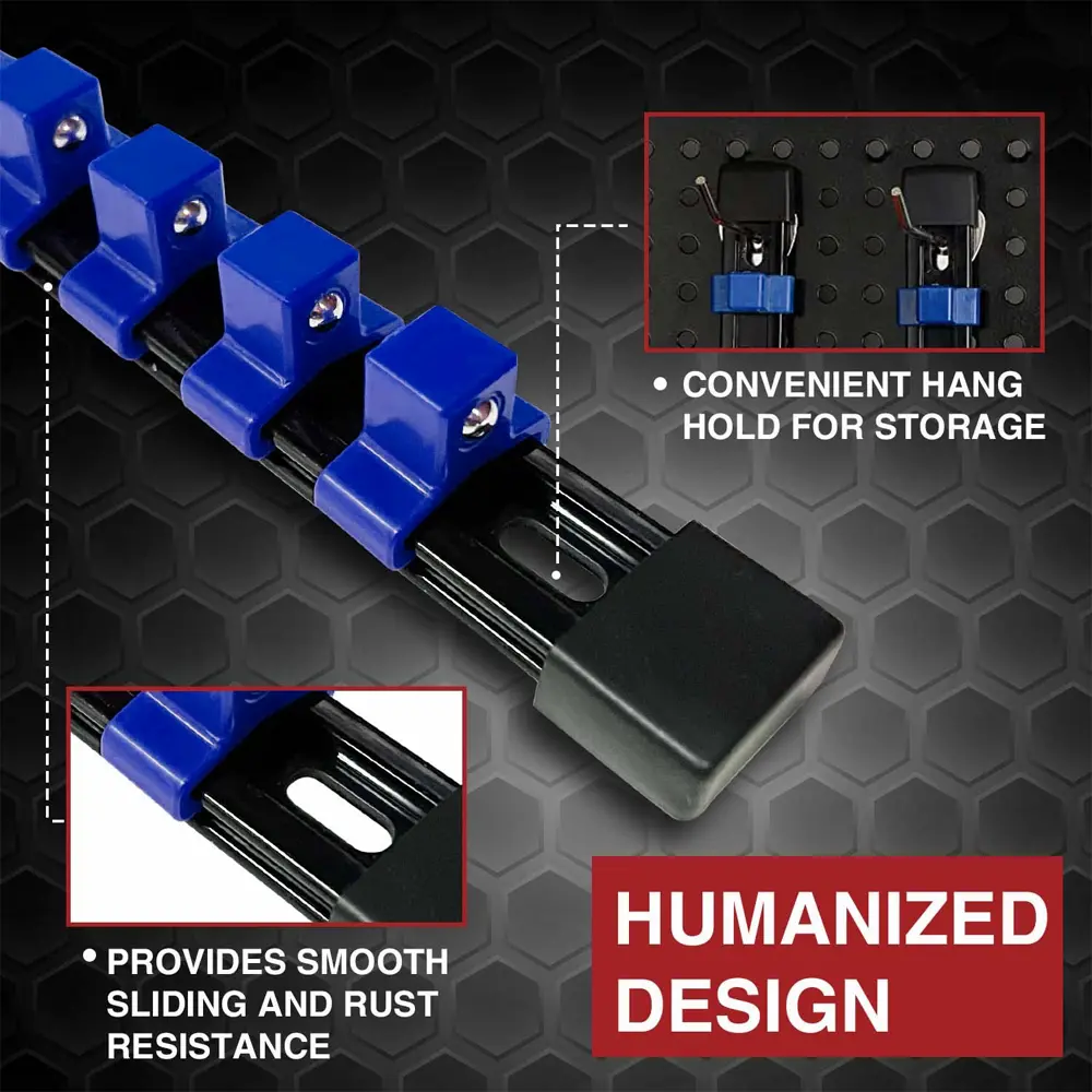 Socket Storage Rack Sleeve Organizer 1/4" 3/8" 1/2"  360 Degree Swivel Sleeve Rail Holder Hand Tool Storage Bracket