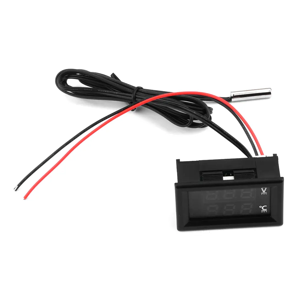 DC 4-28V Digital Voltmeter Thermometer 0.56 Inch Temperature Sensor Meter Voltage Temperature Tester With NTC Probe Cable
