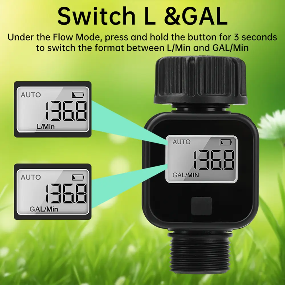 Digital Water Flow Meter Water Consumption and Flow Rate Meter for Outdoor Garden Watering Irrigation Hose