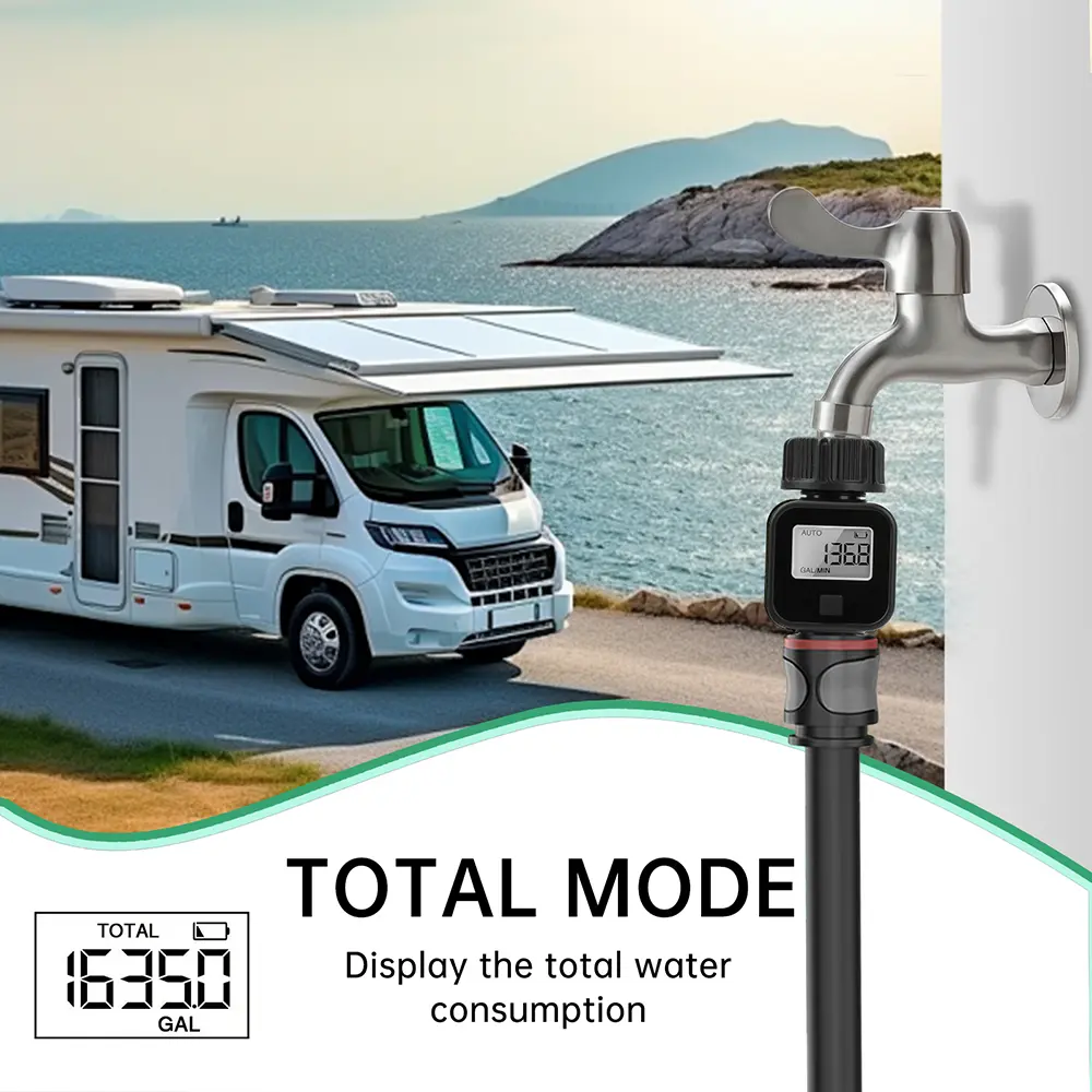 Digital Water Flow Meter Water Consumption and Flow Rate Meter for Outdoor Garden Watering Irrigation Hose