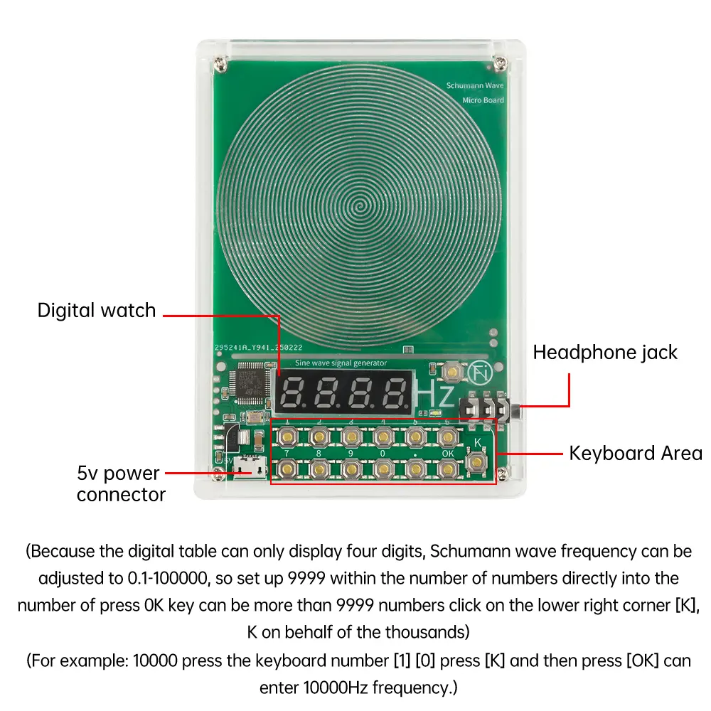 7.83Hz Schumann Generator 0.1Hz~100KHz Adjustable Frequency Signal Generator Sine Wave Signal Generator Micro USB Interface
