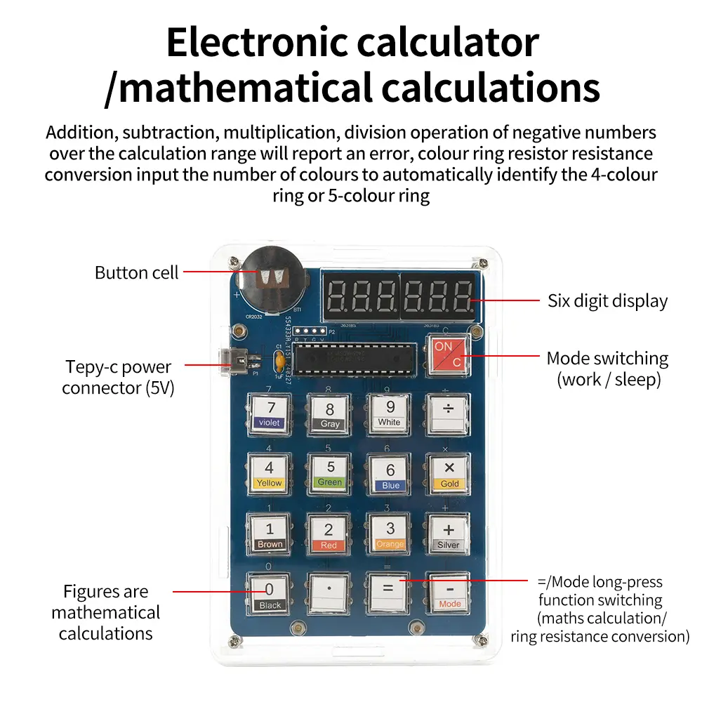 LED Display DIY Calculator Making Electronic Kit 6-Digit Calculator Kit DIY Soldering Practice Kit LED Display Computer Teaching