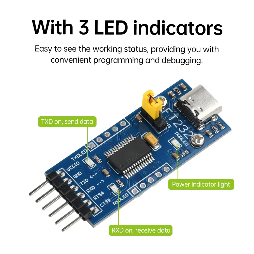 WAVGAT FT232RL FTDI USB 3.3V 5.5V to TTL Serial Adapter Module Communication Module Ft232Rl Chip Blue Board
