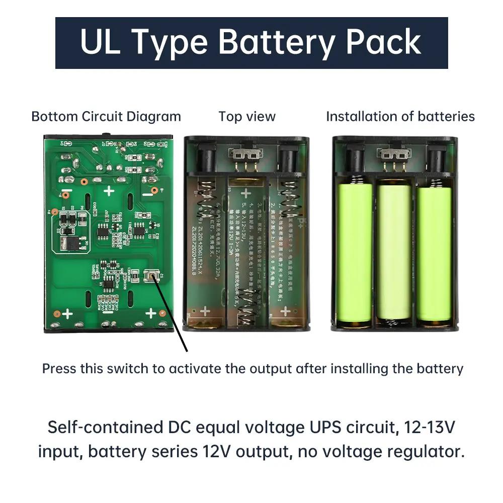 DC 12V 24W UPS 3*18650 Batteries Solding-free DIY Battery Box Fit for Cellphone WiFi Router LED Light