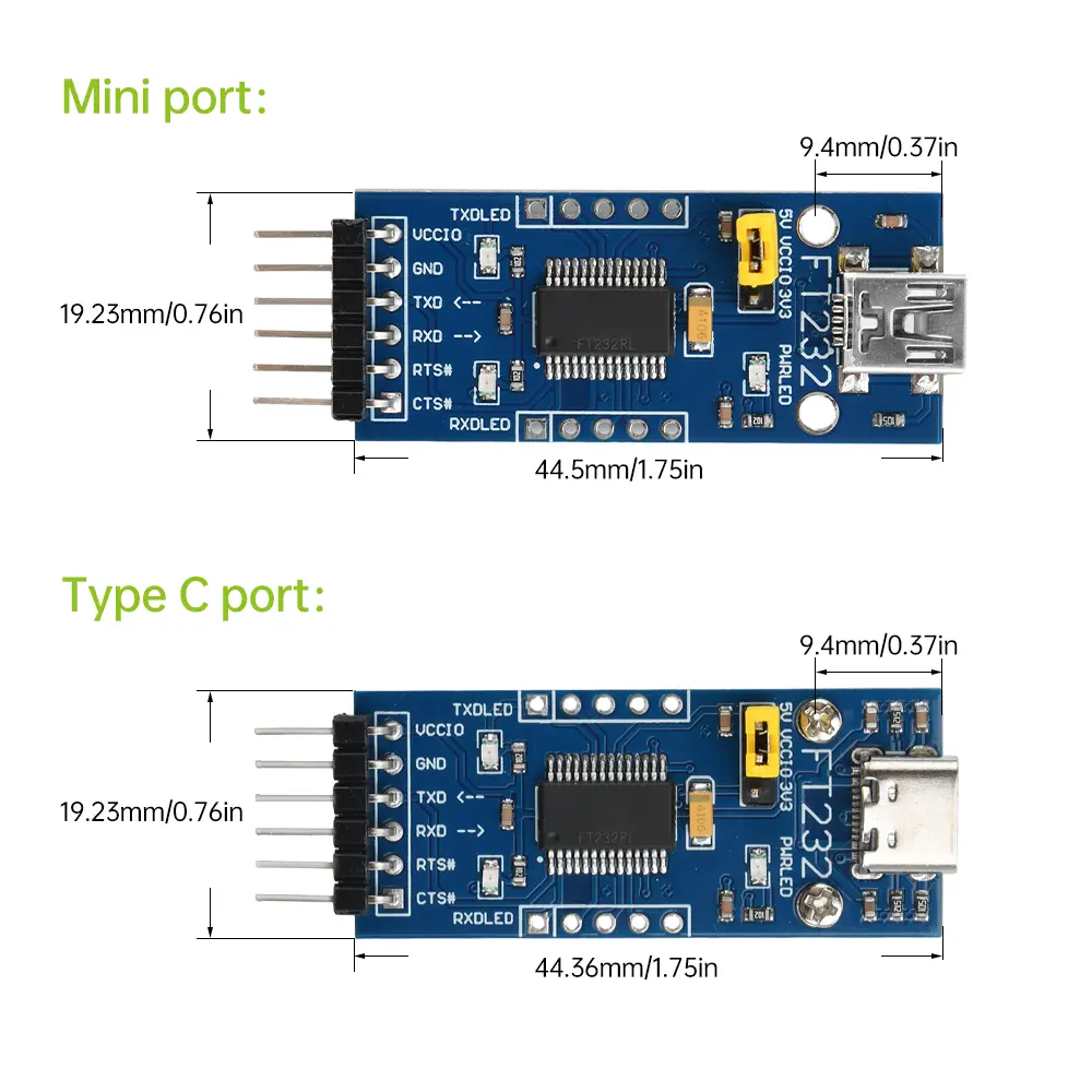 WAVGAT FT232RL FTDI USB 3.3V 5.5V to TTL Serial Adapter Module Communication Module Ft232Rl Chip Blue Board