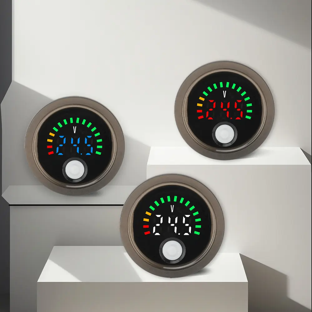DC 7-100V Waterproof Round Digital Voltage Indicator Mini LED Digital Current Voltmeter with Anti-Reverse Connection Protection