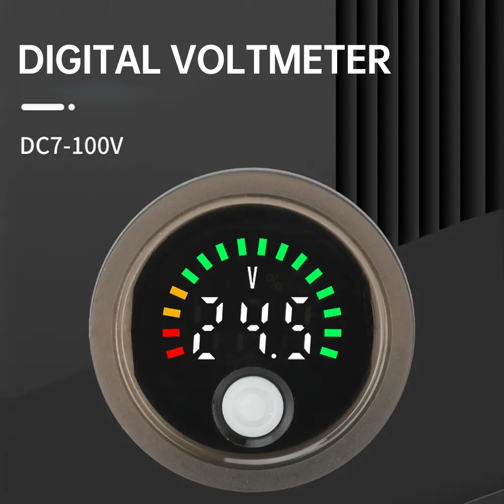 DC 7-100V Waterproof Round Digital Voltage Indicator Mini LED Digital Current Voltmeter with Anti-Reverse Connection Protection