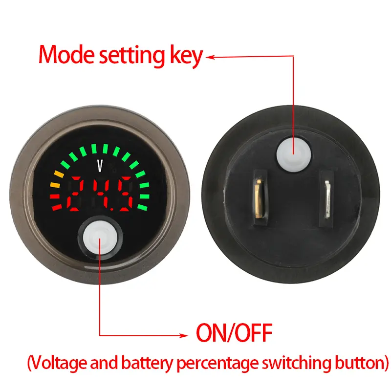 DC 7-100V Waterproof Round Digital Voltage Indicator Mini LED Digital Current Voltmeter with Anti-Reverse Connection Protection