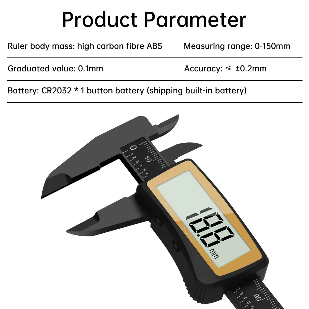 New Carbon Fiber Full Screen Electronic Digital Display Vernier Calipers High Precision 0-150mm Calipers Measure Tool With Boxed