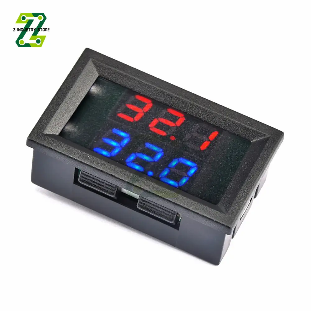 DC 4-28V LED Display Dual Red Blue Digital Temperature Sensor Thermometer With NTC Dual Probe Cable