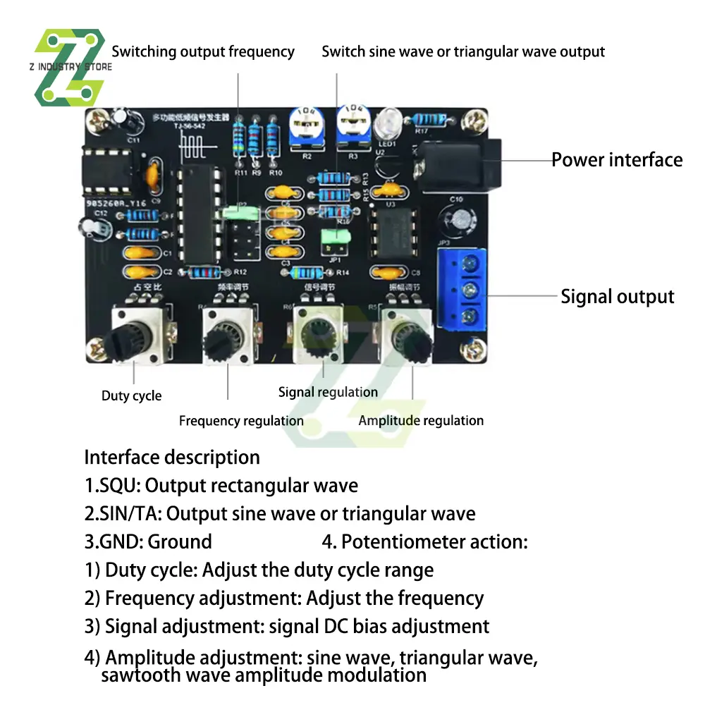 ICL8038 Signal Generator DIY Kit Output 5Hz~400kHz Adjustable Frequency Amplitude Sine Triangle Square Sawtooth