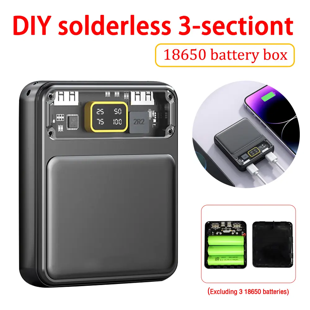 3*18650 Battery Box 10W Fast Charging Battery Pack DIY Shell Electricity Display Dual USB Charging 18650 Battery Storage Box DIY