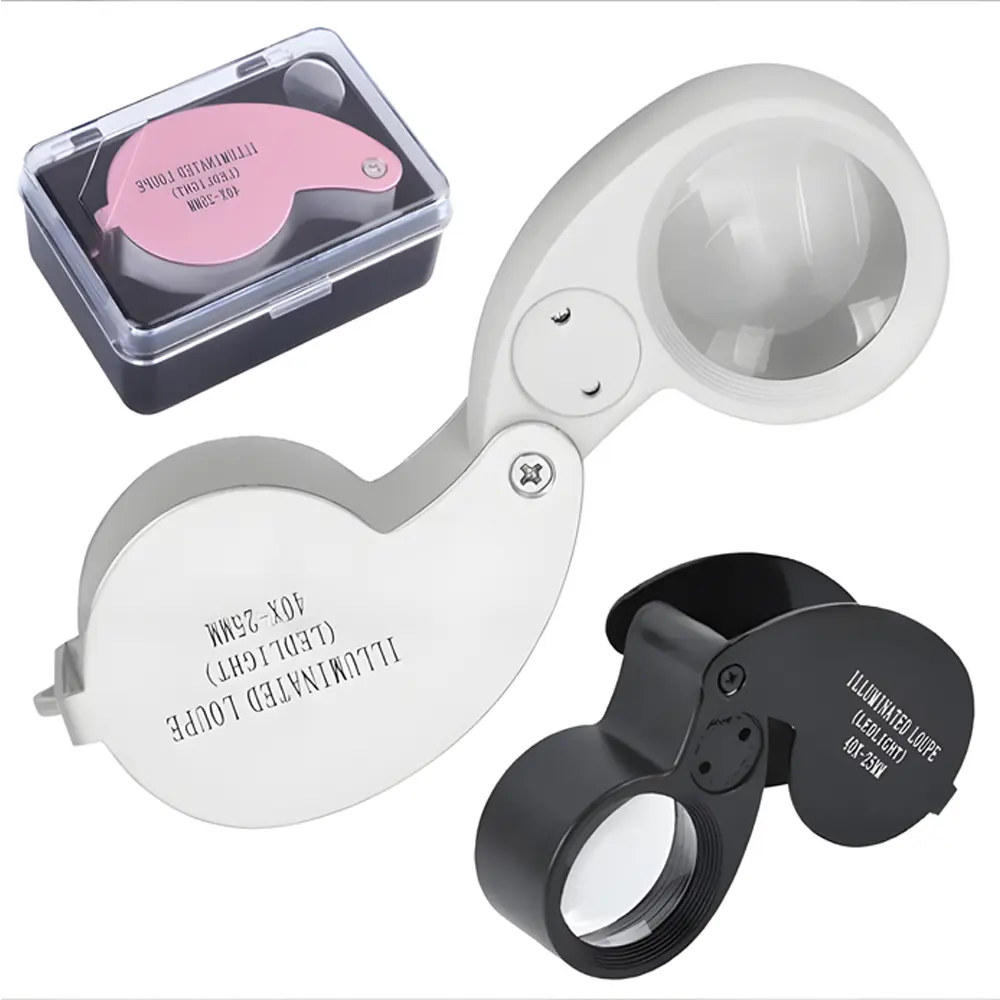 40x Folding Aluminum Alloy Magnifier Dual Led Light Illuminated Jewelers Loupe Magnifier For Jewelry Antiques Coins Stamps