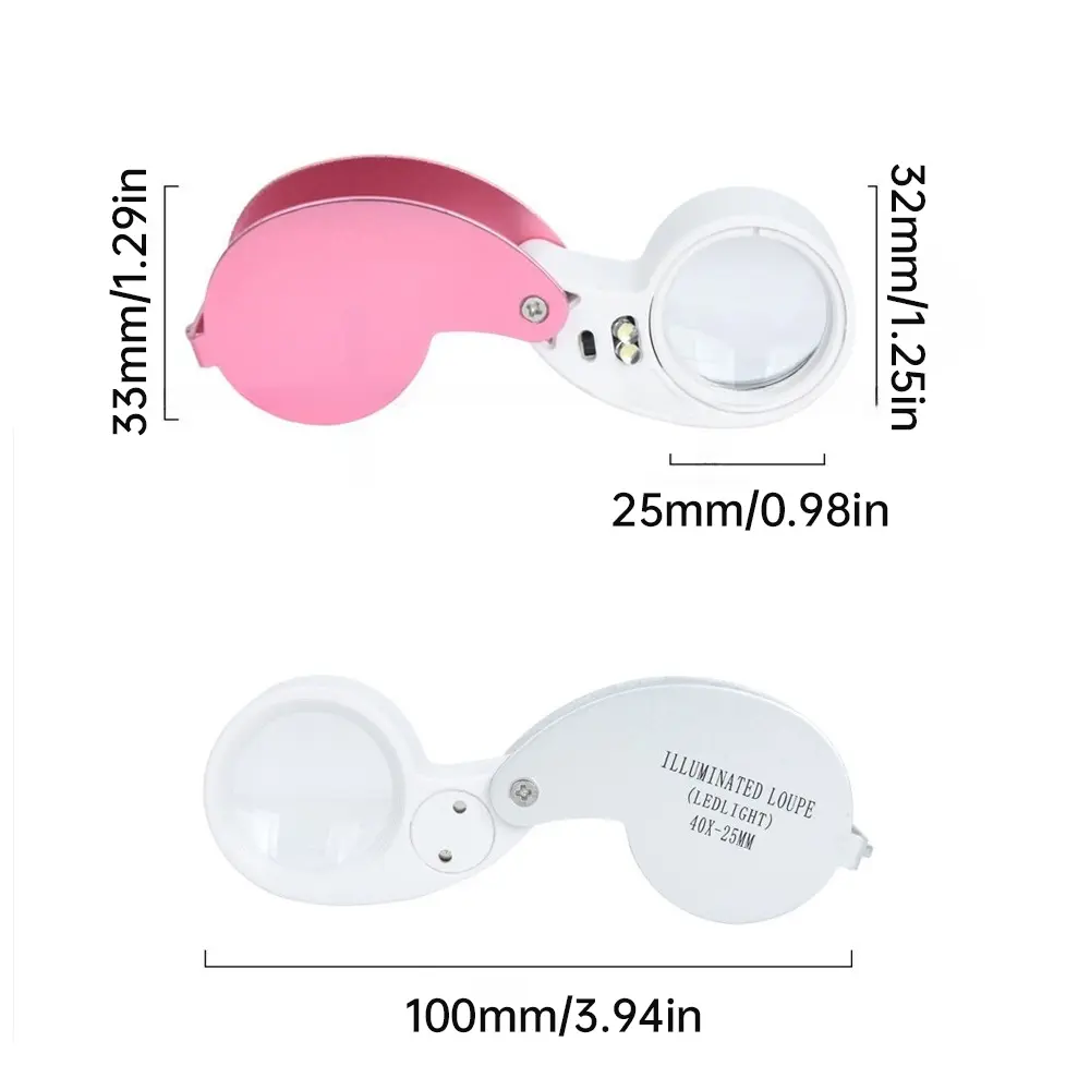 40x Folding Aluminum Alloy Magnifier Dual Led Light Illuminated Jewelers Loupe Magnifier For Jewelry Antiques Coins Stamps