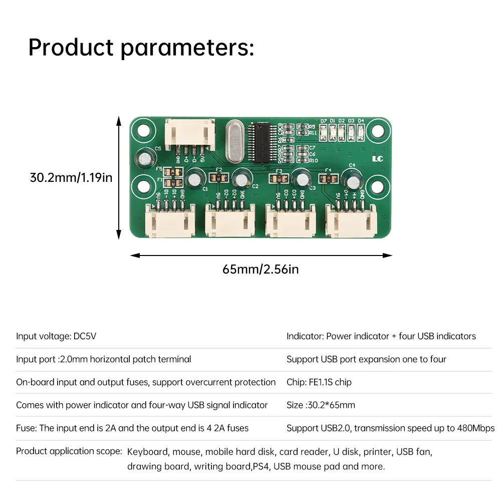 DC5V 1-To-4-Port Ph2.0 Interface Version One To Four Usb 2.0 Hub Hub Module No Drive Usb Splitter