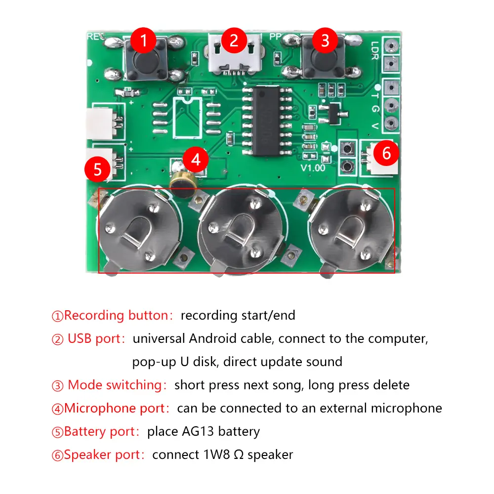 Recording USB Audio Storage Playback Board Music Recordable Card Voice Sound Chip DIY Sound Module MP3 Playback Board