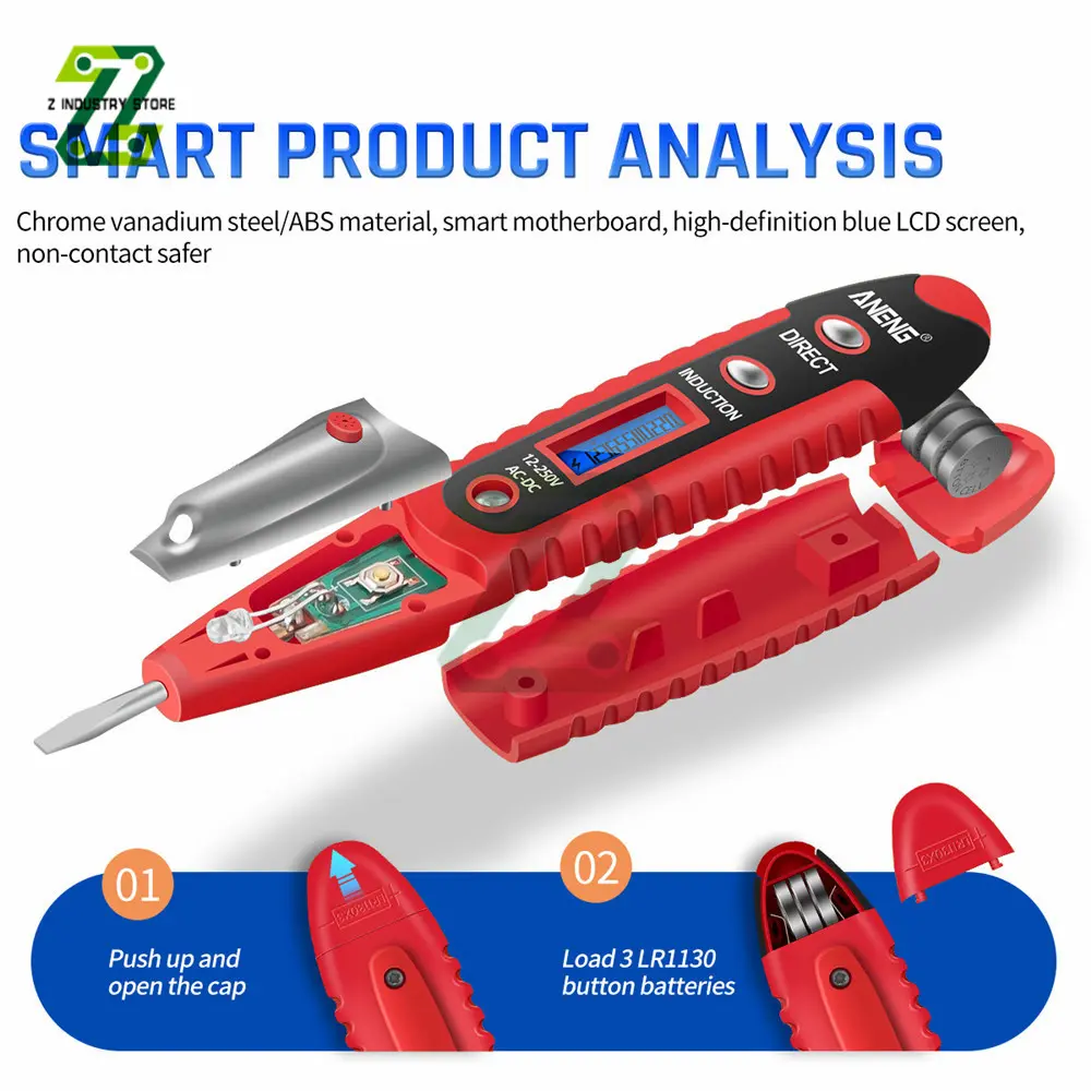 AC DC 12-250V LCD Digital Display Voltage Test Pen Electrician Electroscope Non-contact Safety Test Screwdriver Pen