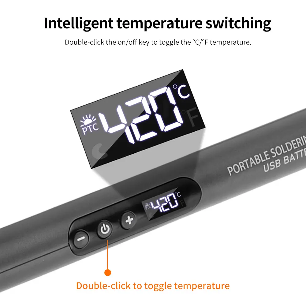 Portable Wireless Household Usb Soldering Iron Kit Type-c Interface 600mAh 260-420℃ 3-gear Adjustable Temperature