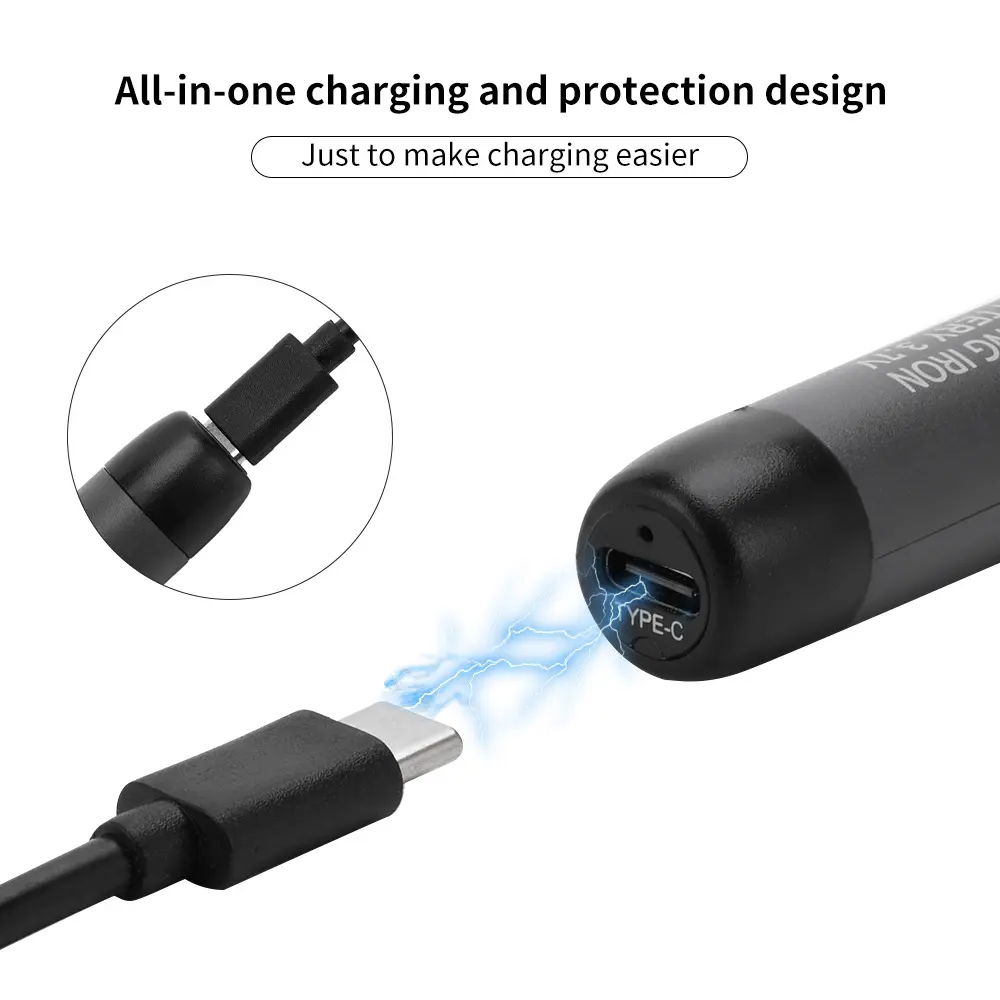 Portable Wireless Household Usb Soldering Iron Kit Type-c Interface 600mAh 260-420℃ 3-gear Adjustable Temperature