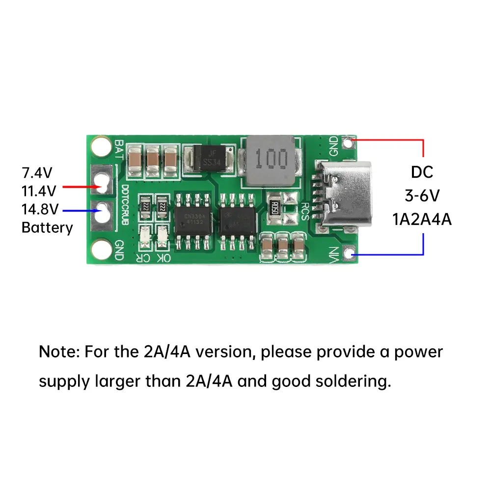 2S/3S/4S 1-4A Lithium Battery Charging Module DC3-6V to 8.4V/12.6V/16.8V Step-up Charger Module