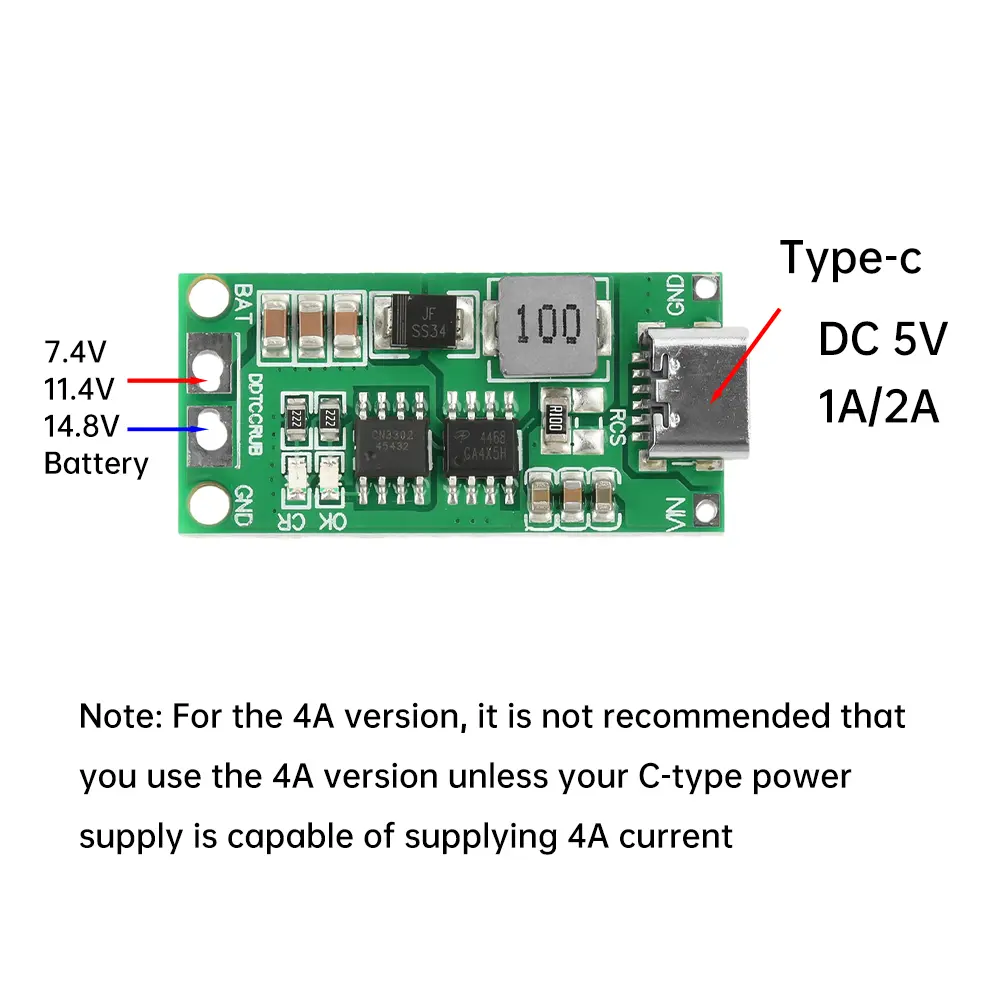 2S/3S/4S 1-4A Lithium Battery Charging Module DC3-6V to 8.4V/12.6V/16.8V Step-up Charger Module