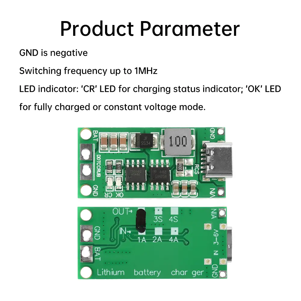2S/3S/4S 1-4A Lithium Battery Charging Module DC3-6V to 8.4V/12.6V/16.8V Step-up Charger Module