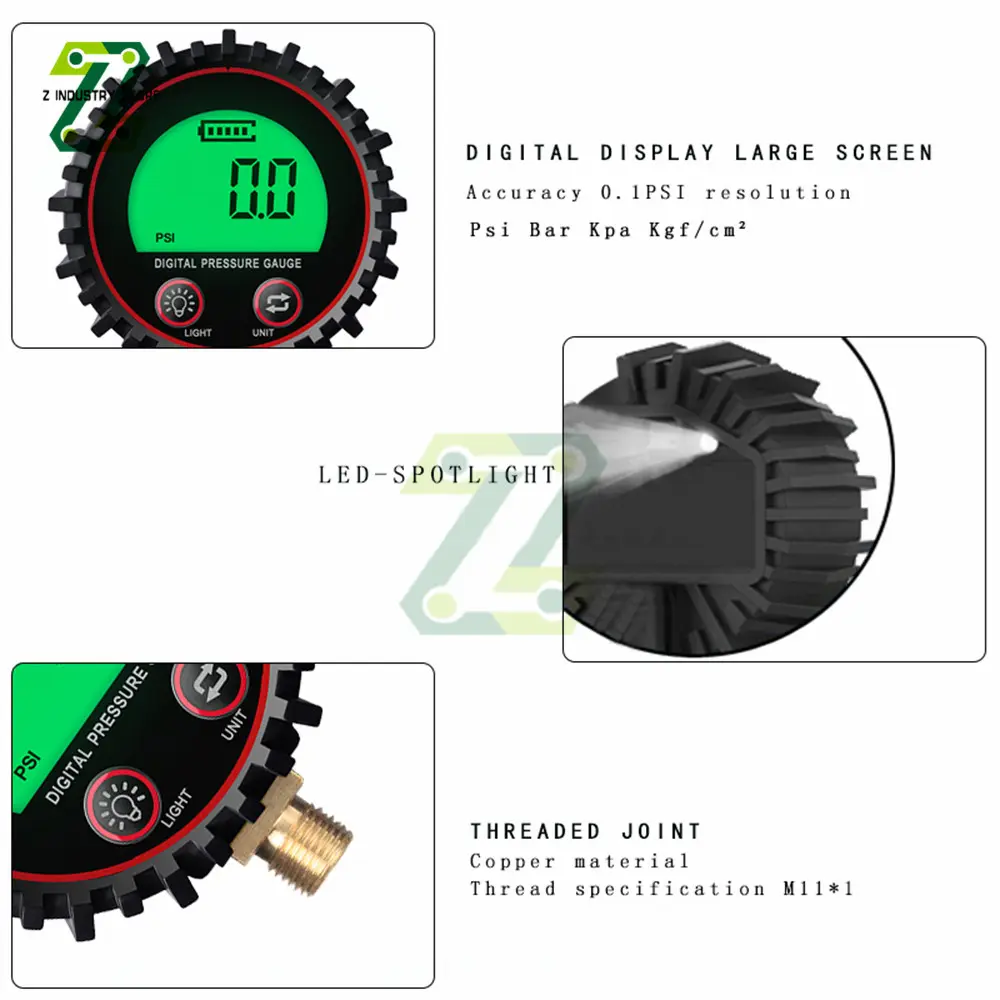 Manometer M11 1/4 1/8 NPT Screw Thread Connector Digital Gas Pressure Gauge For Car Truck Motorcycle