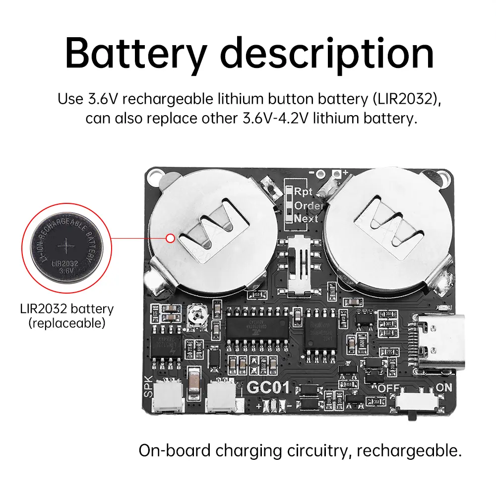 DIY Music Greeting Card Recordable Sound Module Button Control Music Voice Player Programmable Board 8M Memory TYPE-C