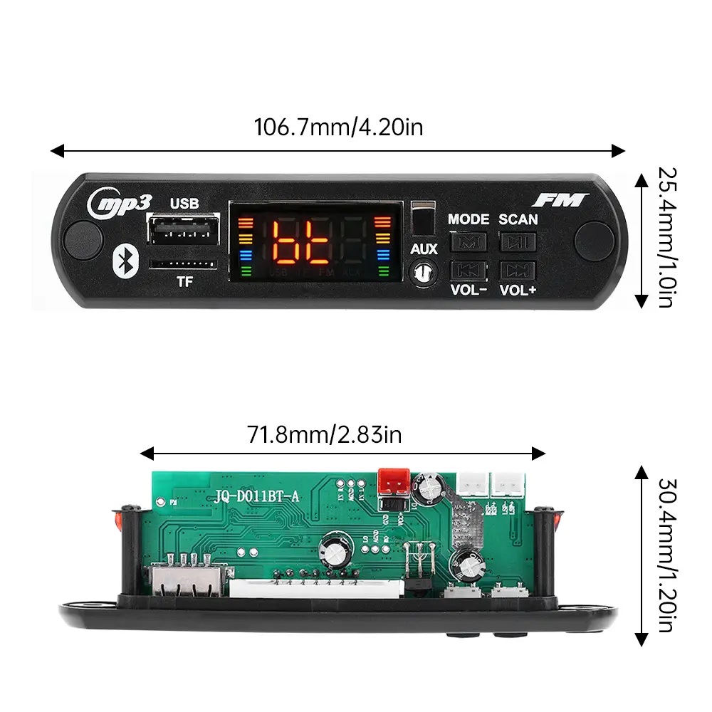 DC7-15V 2*25W Power Amplifier Board MP3 WMA Decoder Board Audio USB TF FM Radio Module Wireless Bluetooth 5.0 for Car