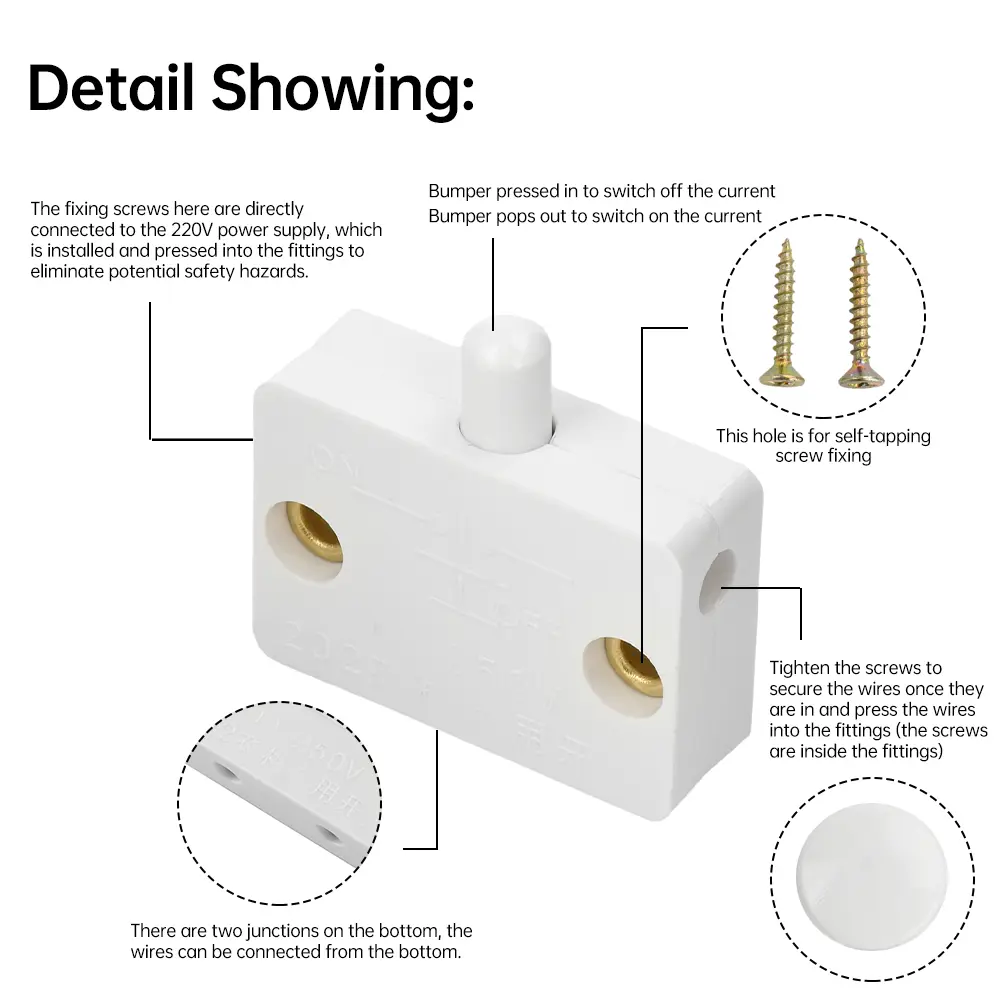 Automatic Reset Switch Closet Cabinet Light Switch Household Wardrobe Door Control Switch Automatic Rebound Switch